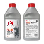 KATMOTO DOT 4ブレーキ・クラッチフルード1L容器の表面と裏面